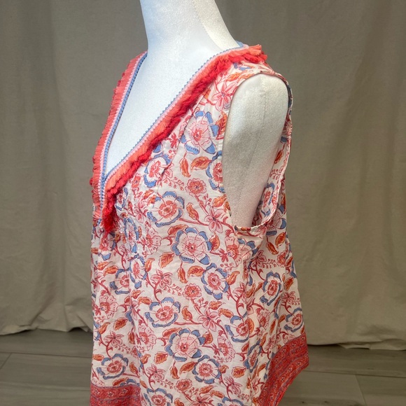 Vineyard Vines Floral Sleeveless V-Neck Top Tunic with Ruffle Trim Sz M - Picture 4 of 8